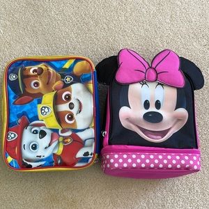 PAW Patrol and Minnie Mouse insulated lunch bags. Good used condition.